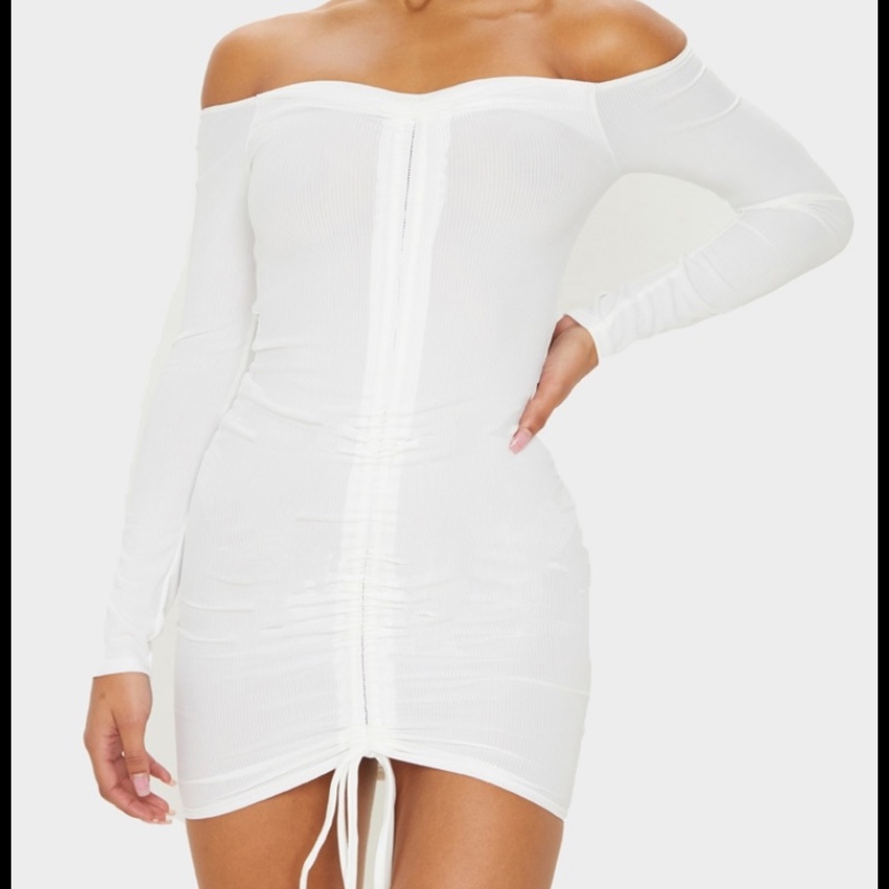 PrettyLittleThing | White Off-Shoulder Mini Dress